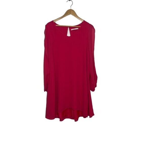 Lauren Vidal Women's Split Long Sleeve Mini A-Line Dress Pink Size Medium - Picture 1 of 13